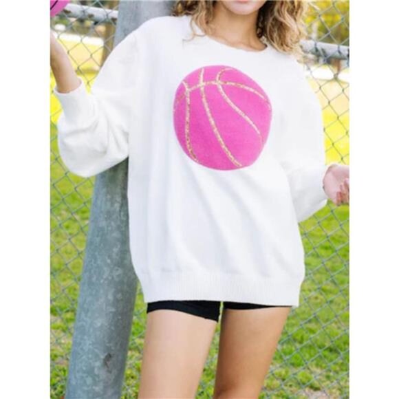 Basketball Round Neck Long Sleeve Sweatshirt - Picture 1 of 8